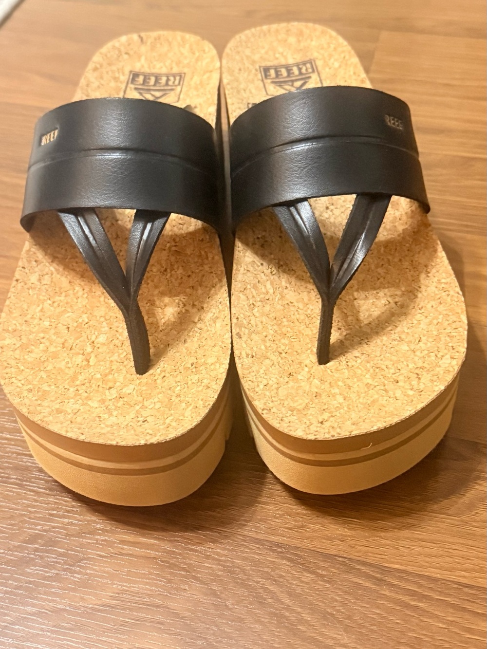 Reef Black Cork Platform Flip Flops